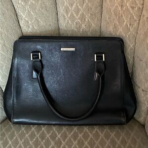 Authentic Burberry Textured Black Leather Top Handle Bag